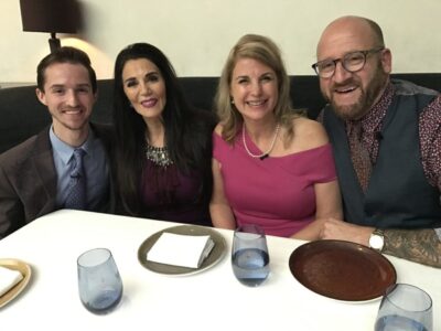 KitchenChat photo: A special photograph in Spago with Byron Lazaroff-Puck, Barbara Lazaroff, Margaret McSweeney and Chef Jaime Laurita. This was taken just days before Covid changed everyone’s life.