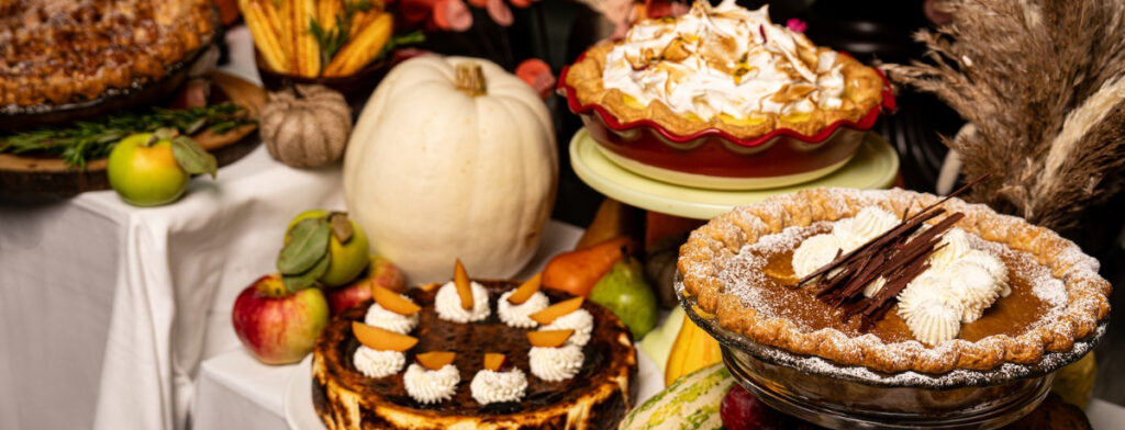 Sweet pies at Della's Pie Shop table, Thanksgiving Celebration at Spago Beverly Hills, California