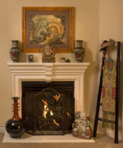 The bedroom fireplace in this Beverly Hills condo decorated by Barbara Lazaroff The bedroom fireplace in this Beverly Hills condo decorated by Barbara Lazaroff