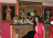 Barbara Lazaroff stands by part of her marble mantel in her Greystone Mansion design Barbara Lazaroff stands by part of her marble mantel in her Greystone Mansion design