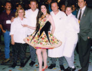 Barbara Lazaroff had some exuberant fun in her custom made Pizza Dress, here with some of the fabulous crew behind the Wolfgang Puck Cafes Barbara Lazaroff had some exuberant fun in her custom made Pizza Dress, here with some of the fabulous crew behind the Wolfgang Puck Cafes