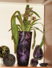 Glassware decor in Barbara Lazaroff's Frette design showcase Glassware decor in Barbara Lazaroff's Frette design showcase