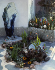 Barbara Lazaroff's outdoor fantasy pond outside at Granita Barbara Lazaroff's outdoor fantasy pond outside at Granita